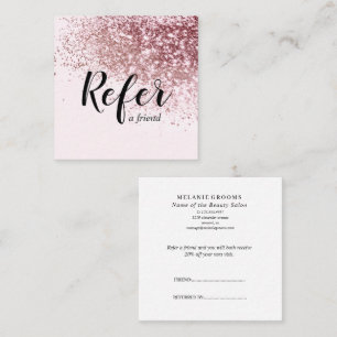 Blush Pink Glitter Elegant Refer A Friend Referral Card