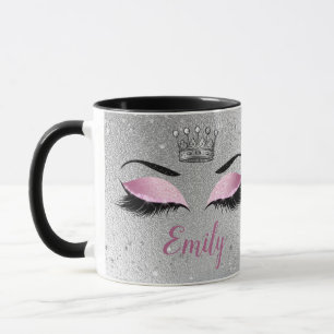 Blush Pink Glitter Eyes Monogram Mug