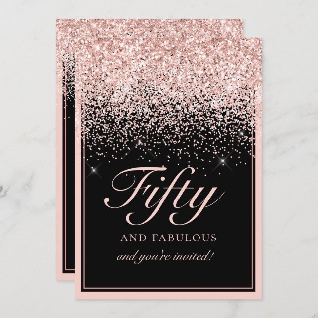 Blush Pink Glitter Fifty and Fabulous Birthday  Invitation (Front/Back)
