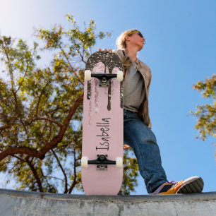 Blush Pink Glitter Girly Sparkle Personalized Name Skateboard