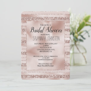 Blush Pink Glitter Glam Stripes Bridal Shower Invitation