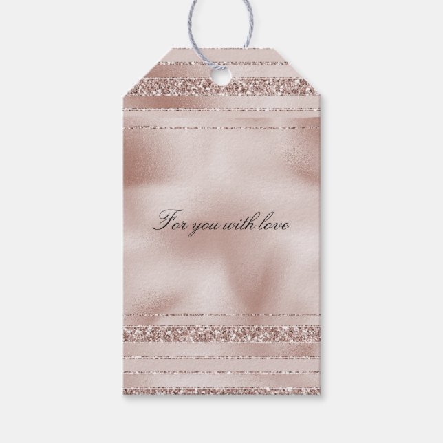 Blush Pink Glitter Glam Stripes Gift Tags (Front)