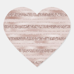 Blush Pink Glitter Glam Stripes Heart Sticker