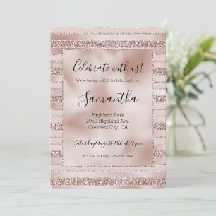 Blush Pink Glitter Glam Stripes Invitation