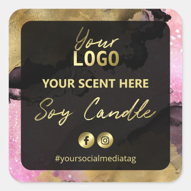 Blush Pink Glitter Gold Ink Soy Candle Labels (Front)