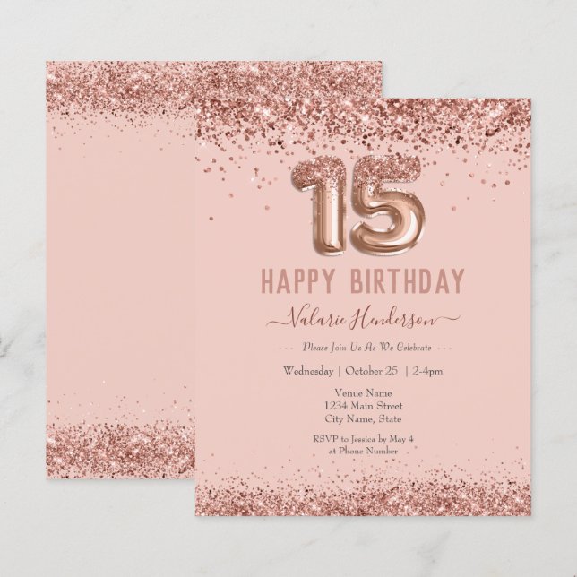 Blush Pink Glitter Happy 15th Birthday (Front/Back)