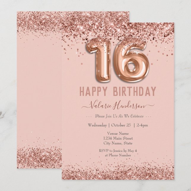 Blush Pink Glitter Happy 16th Birthday (Front/Back)
