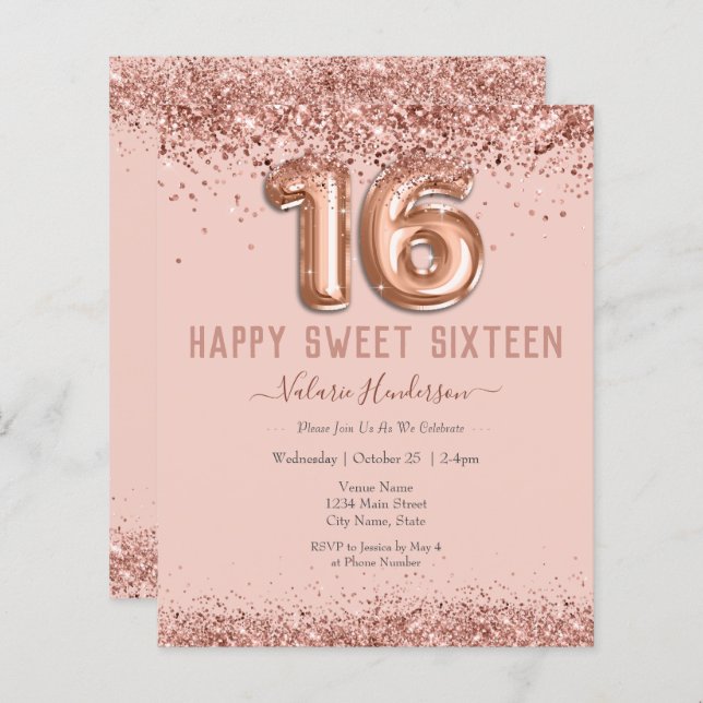 Blush Pink Glitter Happy 16th Birthday (Front/Back)