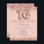 Blush Pink Glitter Happy 16th Birthday<br><div class="desc">Girly glitter,  millennial pink background,  with fancy script name typography. Faux rose gold 16 balloon text. Pink Roses and butterfly top border. Great for sweet 16 celebrations.</div>