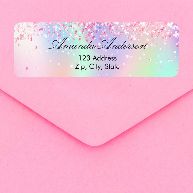 Blush pink glitter holographic return address (Creator Uploaded)