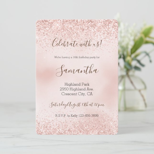 Blush Pink Glitter    Invitation (Standing Front)