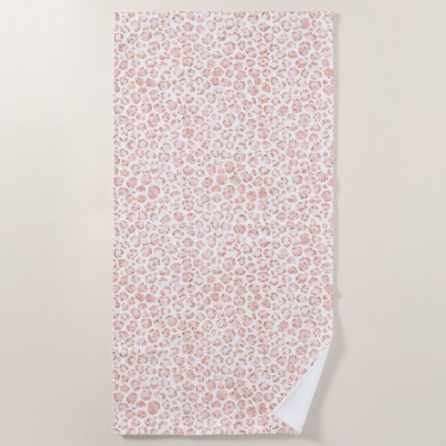 Blush Pink Glitter Leopard Print            Beach Towel (Front)