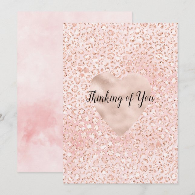 Blush Pink Glitter Leopard Print Heart   Card (Front/Back)