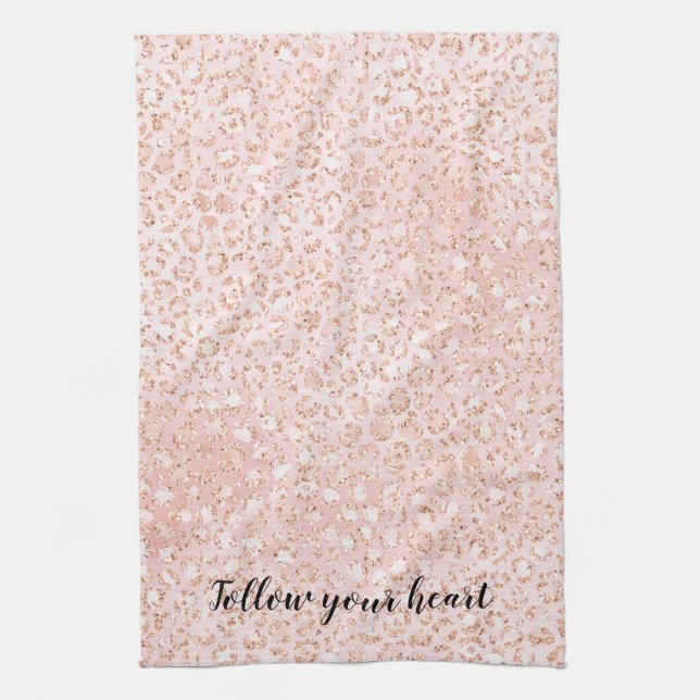 Blush Pink Glitter Leopard Print                Tea Towel (Vertical)