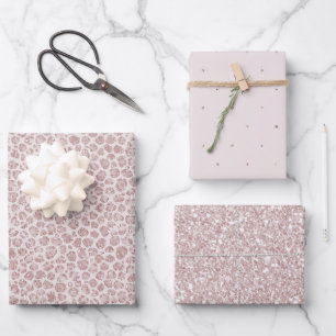 Blush Pink Glitter Leopard Print       Wrapping Paper Sheet