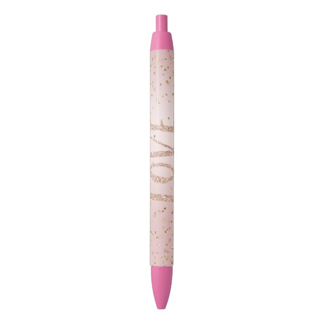 Blush Pink Glitter Love Gold Confetti     Black Ink Pen (Front Vertical)