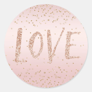 Blush Pink Glitter Love Gold Confetti           Classic Round Sticker
