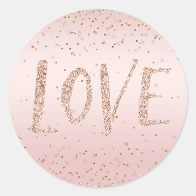 Blush Pink Glitter Love Gold Confetti           Classic Round Sticker (Front)