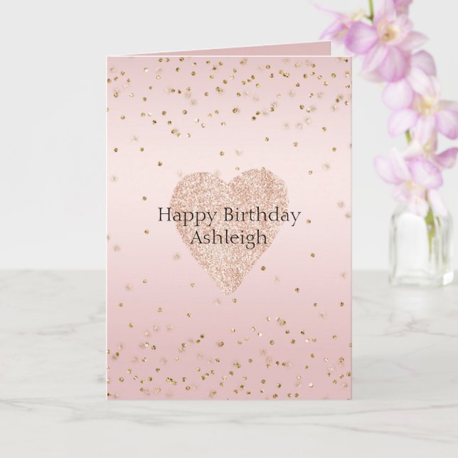 Blush Pink Glitter Love Gold Confetti Heart  Card (Orchid)
