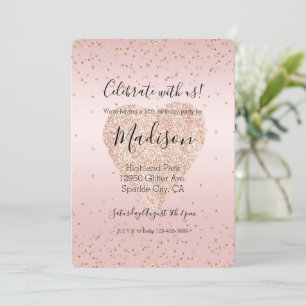 Blush Pink Glitter Love Gold Confetti Heart Invitation