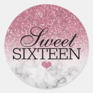 Blush Pink Glitter/Marble Sweet 16 Classic Round Sticker