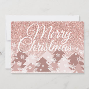 Blush Pink Glitter Merry Christmas Pink Trees Holiday Card
