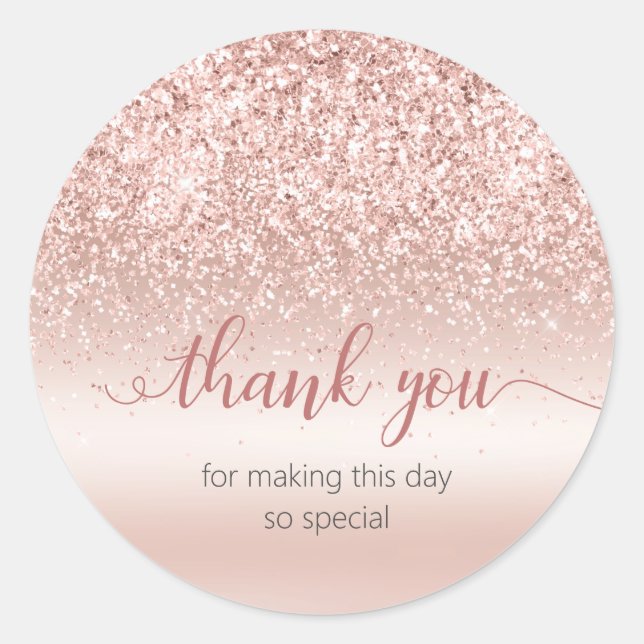 Blush Pink Glitter Metallic Thank You Sticker (Front)