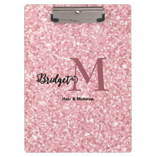 Blush Pink glitter Monogram hair and makeup Clipboard