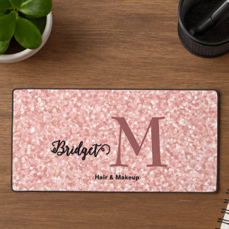 Blush Pink glitter Monogram hair and makeup Desk Mat