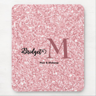 Blush Pink glitter Monogram hair and makeup Mouse Mat
