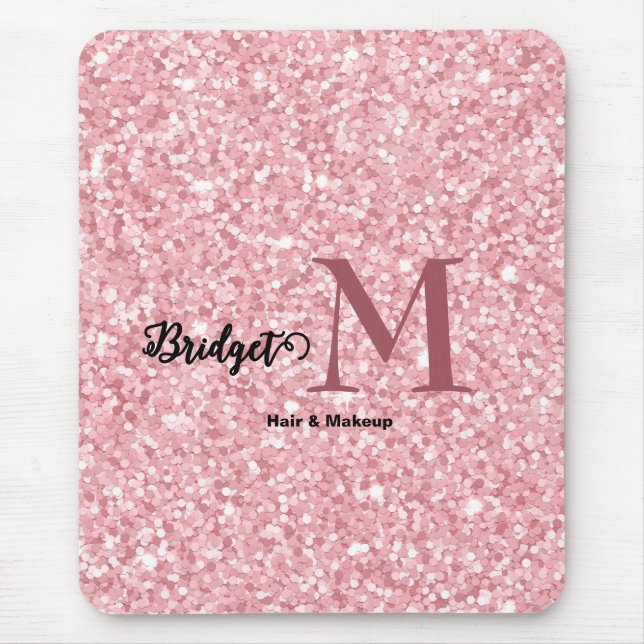 Blush Pink glitter Monogram hair and makeup Mouse Mat (Front)