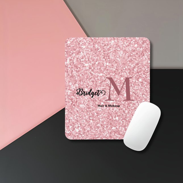Blush Pink glitter Monogram hair and makeup Mouse Mat (Creator Uploaded)