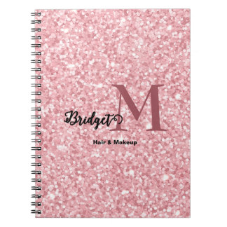 Blush Pink glitter Monogram hair and makeup Notebook
