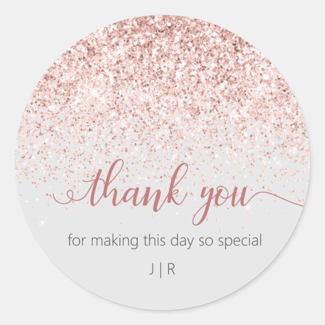 Blush Pink Glitter Monogram Wedding Favour Classic Round Sticker (Front)