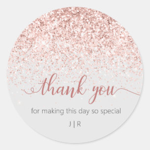 Blush Pink Glitter Monogram Wedding Favour Classic Round Sticker