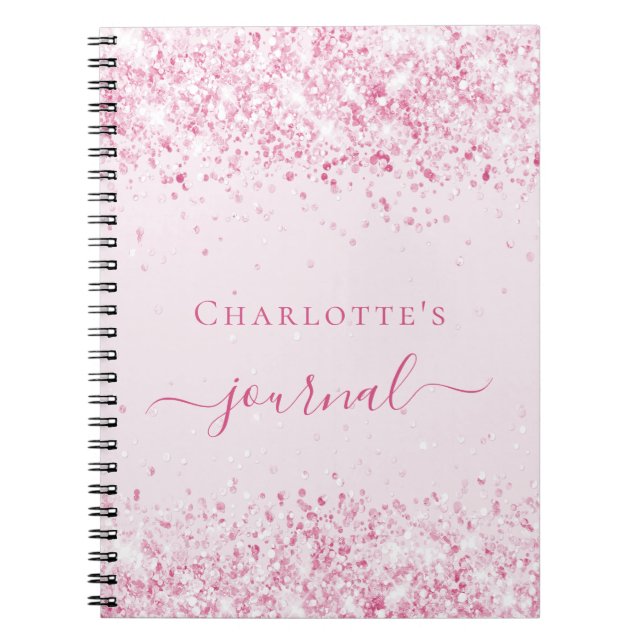 Blush pink glitter name script journal girl (Front)