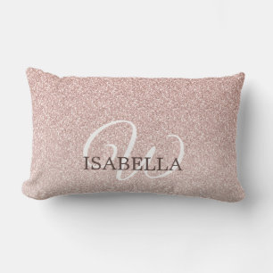 Blush Pink Glitter Ombre Custom Name Monogram Lumbar Cushion