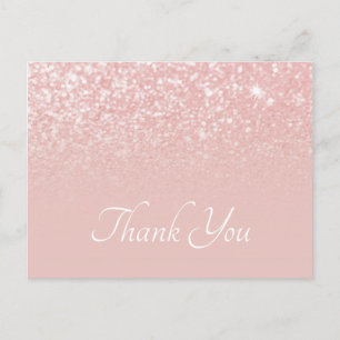 Blush Pink Glitter Ombre Thank You Postcard