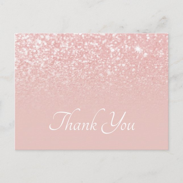 Blush Pink Glitter Ombre Thank You Postcard (Front)