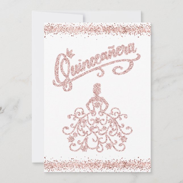 Blush Pink Glitter Quinceañera 15 Crown Invitation (Front)
