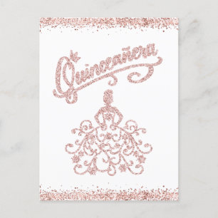 Blush Pink Glitter Quinceañera 15 Crown Invitation Postcard