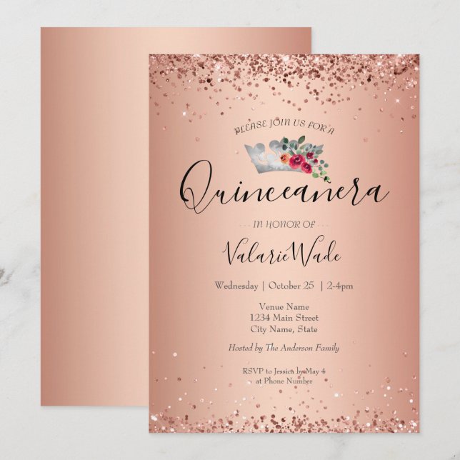Blush Pink Glitter Quinceanera Budget Invitation (Front/Back)