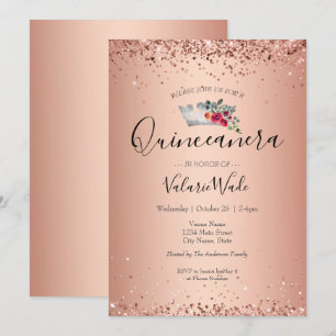 Blush Pink Glitter Quinceanera Budget Invitation