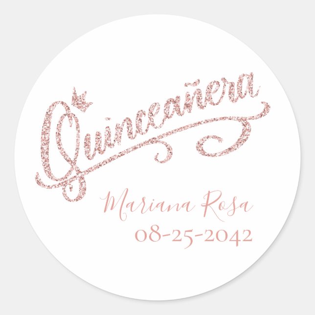 Blush Pink Glitter Quinceanera Crown Sticker (Front)