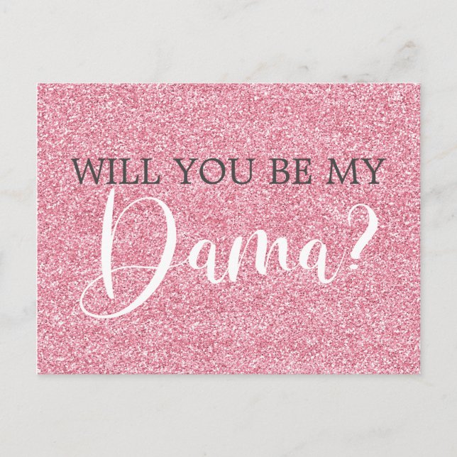 Blush Pink Glitter Quinceanera Dama Proposal Invitation Postcard (Front)