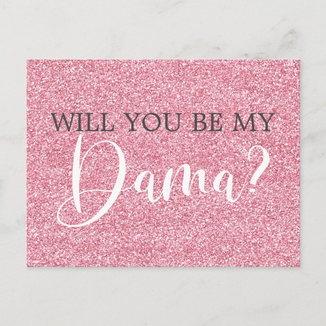 Blush Pink Glitter Quinceanera Dama Proposal Invitation Postcard (Front)