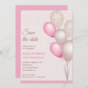 Blush Pink Glitter Save the date 43rd birthday Invitation