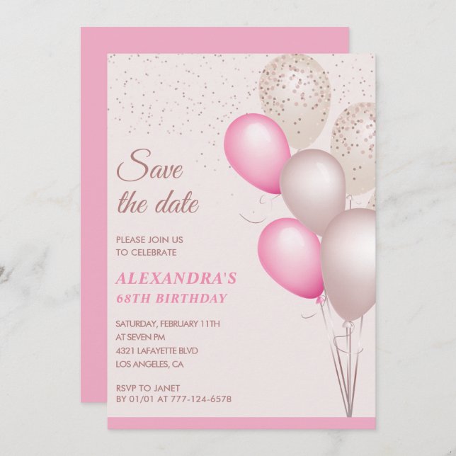 Blush Pink Glitter Save the date 68th birthday Invitation (Front/Back)