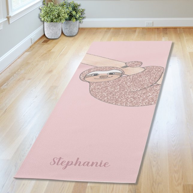 Blush Pink Glitter Sloth Personalised Yoga Mat (Creator Uploaded)