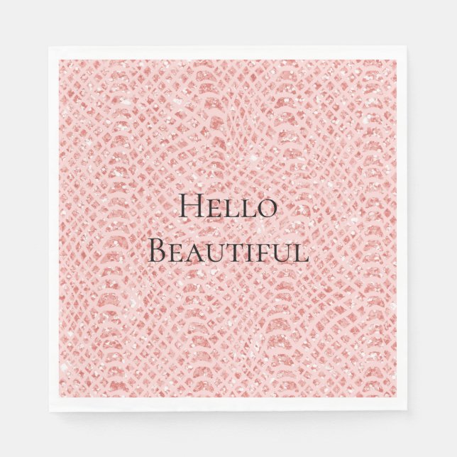 Blush Pink Glitter Snake Skin Animal Print Napkin (Front)